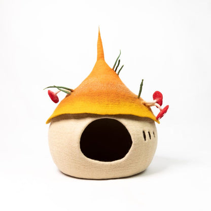 Handmade Mushroom Tendril Wool Felt Cat Cave | Modern Cat Furniture | Wool Cat Cocoon | Aesthetic Cat House | Eco-Friendly Cat Bed