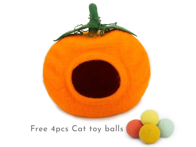 50cm Wool Pumpkin Cat Cave House, Felt Kitty Cocoon, Handmade Pet Bed, Wool Felt Cat Cave Bed, Handmade Cat House, Free Shipping