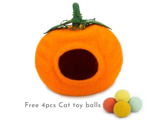 50cm Wool Pumpkin Cat Cave House, Felt Kitty Cocoon, Handmade Pet Bed, Wool Felt Cat Cave Bed, Handmade Cat House, Free Shipping