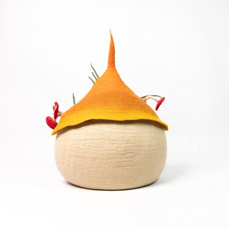 Handmade Mushroom Tendril Wool Felt Cat Cave | Modern Cat Furniture | Wool Cat Cocoon | Aesthetic Cat House | Eco-Friendly Cat Bed