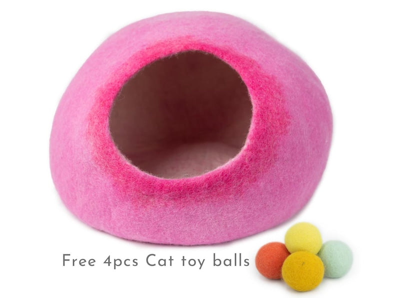 Pink Gradient Wool Cat Cave Bed / Felt Cat House / Gift for Cat Lovers