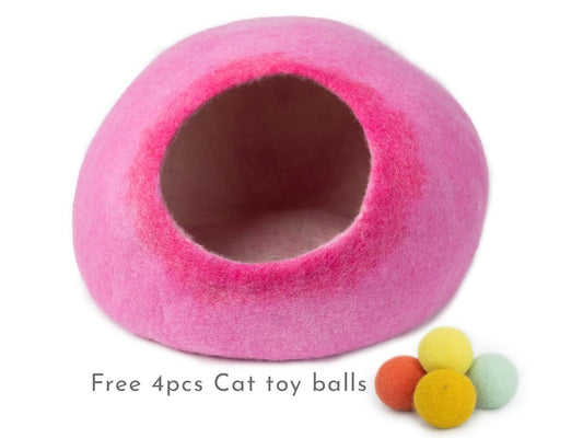Pink Gradient Wool Cat Cave Bed / Felt Cat House / Gift for Cat Lovers