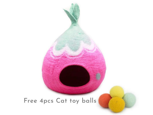 50cm Felted Turnip Cat House Bed, Wool Cat Cave Cocoon, Handmade Wool Pet Bed