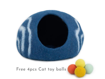 50cm Wool Felt Stripe Design Cat Bed, 100% Wool Felt Cat Cave Handmade Cat House: Fair Trade