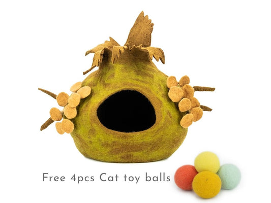 50cm Wool Felt Jungle Mushroom Design Cat Bed | Felted Cat Bed | Felt Pet House | Fair Trade | 100% Wool and Handmade
