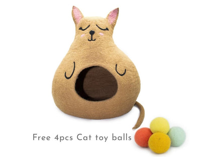 45cm Kitty Cat Cave, Wool Felt Premium Cat Bed House, Kitty Bed Handmade Cocoon