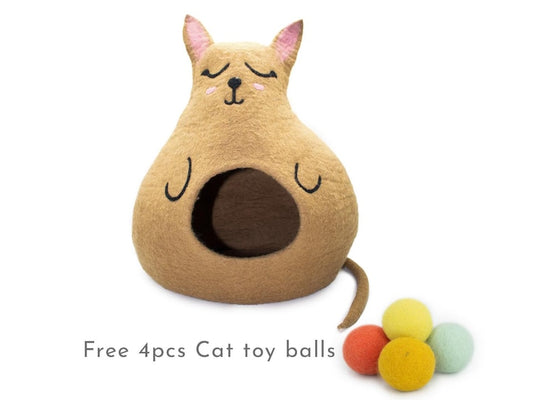 45cm Kitty Cat Cave, Wool Felt Premium Cat Bed House, Kitty Bed Handmade Cocoon