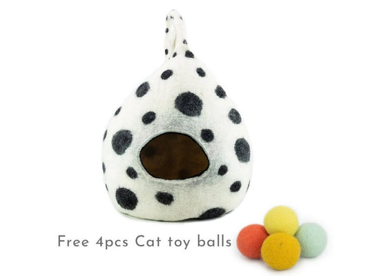 40cm Wool Felt Polka Dotted Cat Cave House with Tail Eco-friendly Bed for Cats
