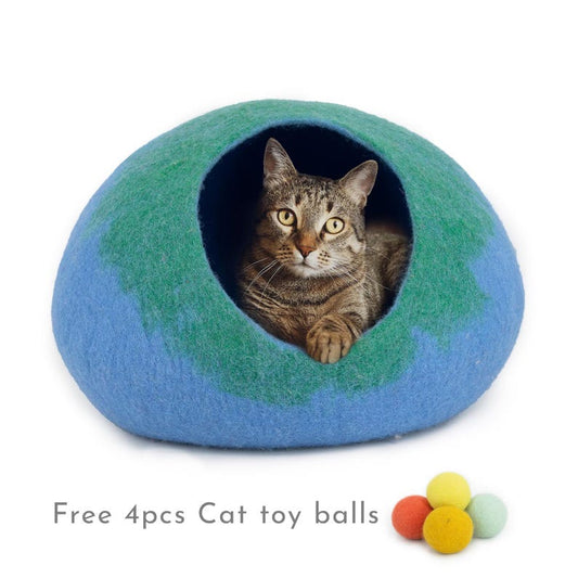 50cm Large Wool Felt Gradient Cat Bed House, Wool Handmade Cat Cave: Certified Fair Trade and 100% Handmade
