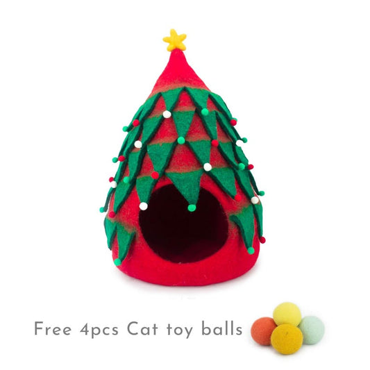 35cm Wool Felt Xmas Tree Cat Cave | Felted Cat Bed | Felted Round Cat Furniture | Felt Cat House | 100% Handmade and Wool | FREE SHIPPING