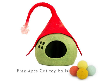 Gnome Cat Bed | Christmas Cat Bed | Holiday Cat Bed | Felt Cat Bed | Felted Cat Toys | Wool Cat Cave | Wool Kitten Bed | Felted Cat Cocoon