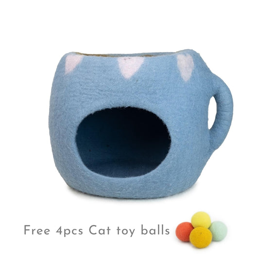 50cm Wool Felt Coffee Mug Cat Cave | Felted Cat Bed | Wool Kitty Bed | Felt Cat House | Fair Trade | 100% Wool and Handmade