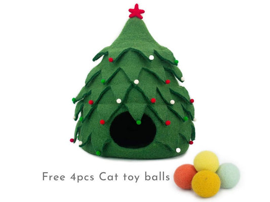 40cm Wool Felt Christmas Tree Cat Cave Holiday Hand Felted Cat Bed For Pet House Decor: 100% Wool and Ethically Handmade