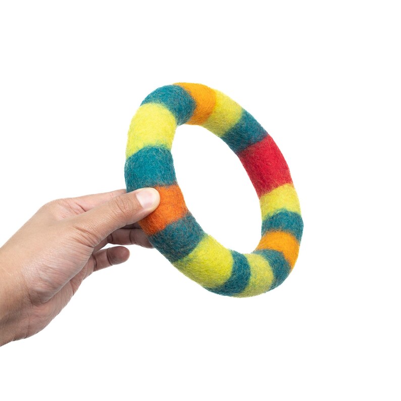 Striped Felt Ring Chew Toy for Dogs | Interactive Pet Toys | Dog Tug Toys | Gifts for Pet Lovers | Handcrafted Pet Toys