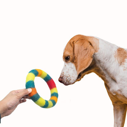 Striped Felt Ring Chew Toy for Dogs | Interactive Pet Toys | Dog Tug Toys | Gifts for Pet Lovers | Handcrafted Pet Toys